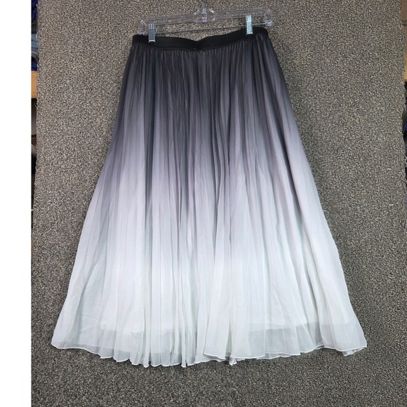 Wd-Ny Dresses & Skirts - WD.NY Pleated Midi Skirt Women 1X Black White Ombre Gradient Chiffon A-Line